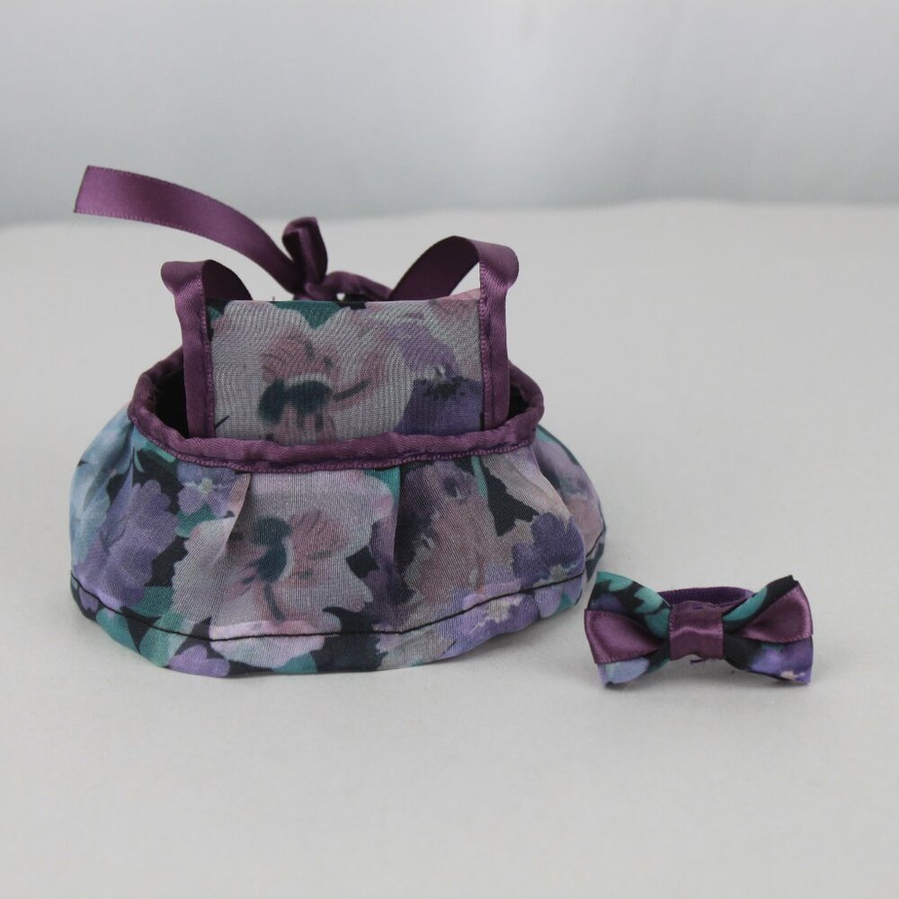 Dainty Purple Floral Labubu Dress with Matching Ear Bow Handcrafted